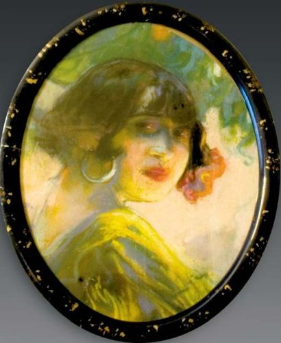 Louis FORTUNEY (1878-1950) Paire de pastels en ovale représentant une bohémienne,...