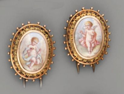 null CLIPS de revers, XIXe, en or et miniatures peintes