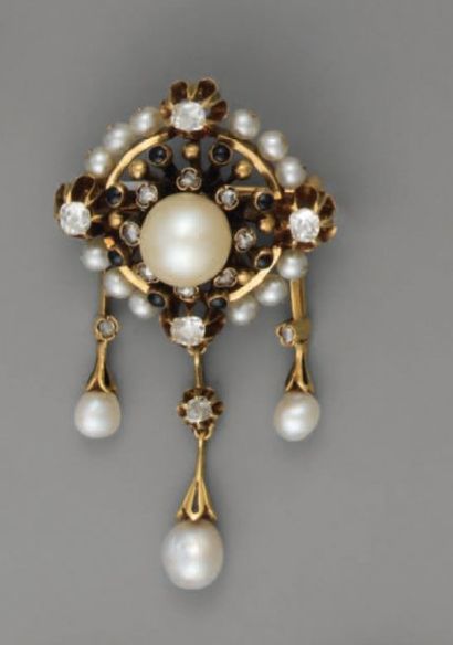 null BROCHE, XIXe, en or, perles et diamants