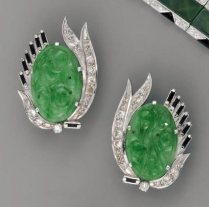 null CLIPS D'OREILLE en jade, or et diamants