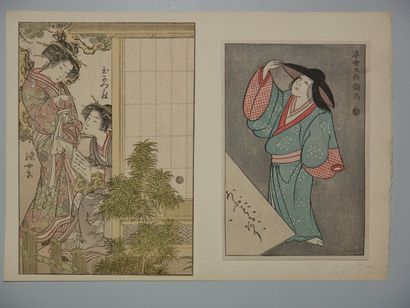 JAPON Six estampes de Harunobu et autres, à sujets divers. Vers 1900.