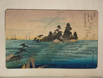 JAPON Estampe de Hiroshige, série des 8 vues d'Edo, vol de hérons à Haneda. Vers...