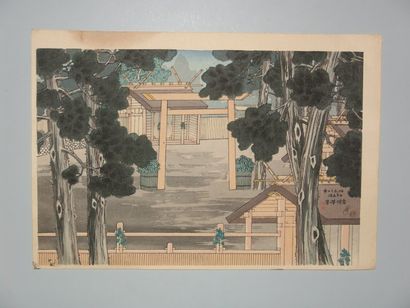 JAPON Deux estampes de Koto, le temple nikko, et scène de Kabuki. Vers 1936.