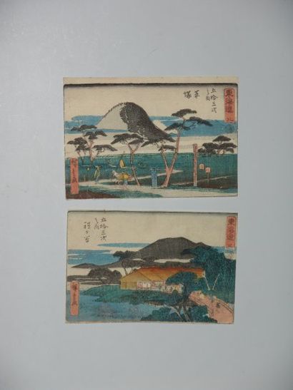 JAPON Trois estampes de Hiroshige, série du Tokaido, les stations 5 « Hodogaya »...