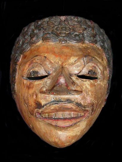 INDONÉSIE Masque de Topeng. En bois polychrome. Région de Cirebon. Java Nord. XIXe...