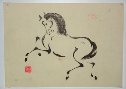 JAPON Dessin préparatif d'Aoyama, représentant un cheval cabré.Vers 1930.