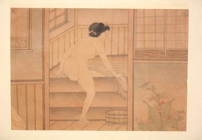 JAPON Estampe de Kiyochika, une jeune femme nue dans son bain.Vers 1880.
