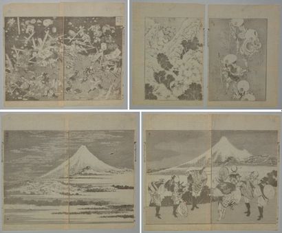 JAPON Cinq estampes de Hokusai, série des 100 vues du Fuji.Vers 1840.