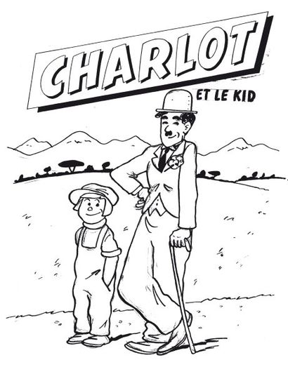 LACROIX. « Charlot et le Kid ». Encre de Chine noire pour la couverture de l'album...