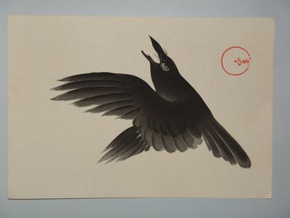 null Deux estampes d'Aoyama, renard et corbeau.Vers 1930.