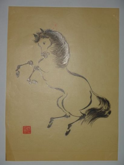 null Dessin préparatoire d'Aoyama, un cheval cabré.Vers 1930.