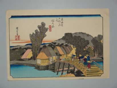 null Deux estampes de Hiroshige, série du Grand Tokaido, station 5 « Hodogaya » et...