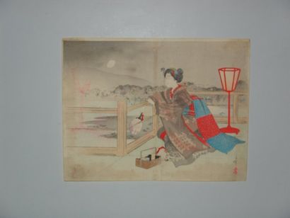 null Trois estampes de Toshikata, Eisen, et Toshimine, à sujet de femmes.Vers 18...