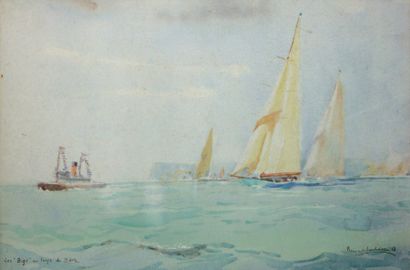 LACHEVRE Bernard, Peintre de la marine « "Régate de "Bigs" devant Le Havre » Aquarelle...