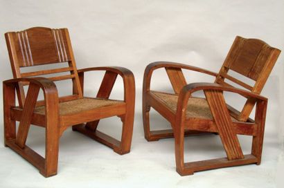null Paire de fauteuils coloniaux (Birmanie). Teck et cannage . C 1930. (refait)...