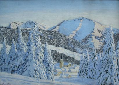 URIMEISTER Ecole Suisse, début XXeme siècle « Paysage de neige Gouache sur papier,...