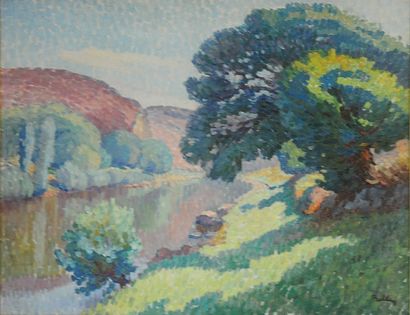 BALLE, XXe siècle « Paysage de rivière » Huile sur toile, signée en bas à droite....