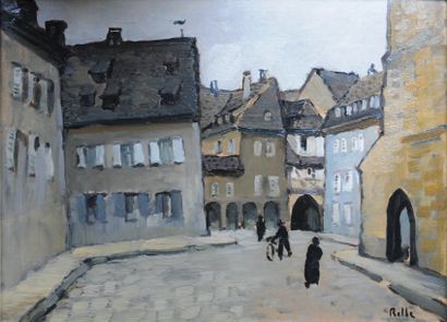 Marcel BELLE (1871-1948) « Brest, rue animée » Huile sur contreplaqué, signée en...