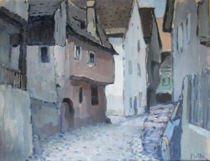Marcel BELLE (1871-1948) « La maison rouge à Kaysesberg » Huile sur contreplaqué,...