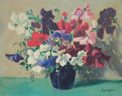Lucien SEEVAGEN ( 1887- 1959) « Vase bleu aux fleurs » Huile sur toile signée en...