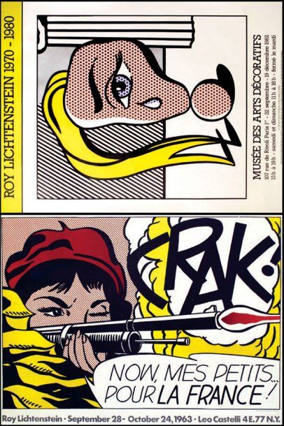 LICHTENSTEIN ROY Lot de 2 affiches Crak!1963. Roy Lichtenstein 1970 - 1980. Musée...