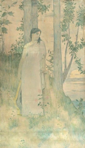 E du GRENET (XIX-XXème) Femme dans la forêt
Huile sur toile
Signée et datée «E du...