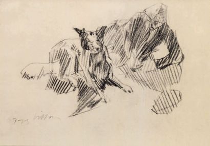 Jacques VILLON (1875-1963) Personnage et chien
Fusain
Signé en bas à gauche
12 x...