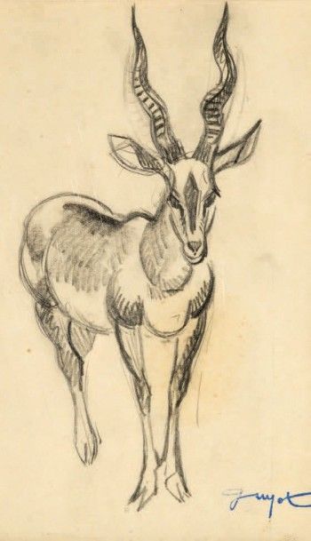 Georges Lucien GUYOT (1885-1973) Gazelle crayon, signé en bas à droite
18 x 12 c...