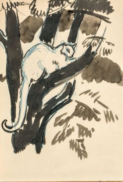Georges Lucien GUYOT (1885-1973) Panthère
Aquarelle et crayon gras
18 X 12 cm