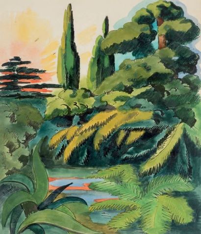 Georges Lucien GUYOT (1885-1973) Forêt, homme de cro magnon
Doubles aquarelles
29...