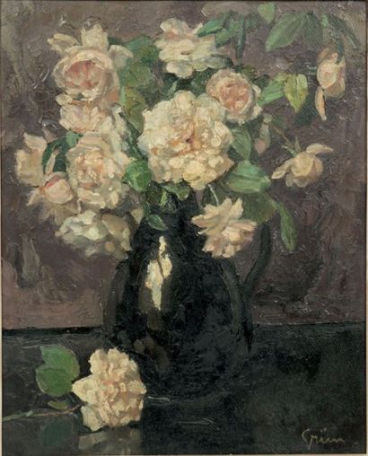 Jules Grün (1868-1934) Vase fleuri
Huile sur panneau, signée en bas à droite
38 x...