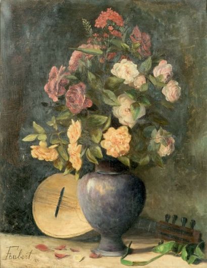FOUBERT (XIX - XXème) Bouquet de fleurs à la cythare
Huile sur toile.
Signée et datée...
