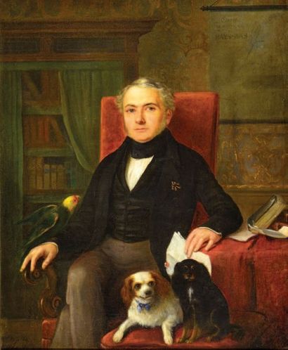 Henri Jean-Baptiste JOLLY (1812-1853) Gentilhomme au perroquet
Huile sur toile, signée...