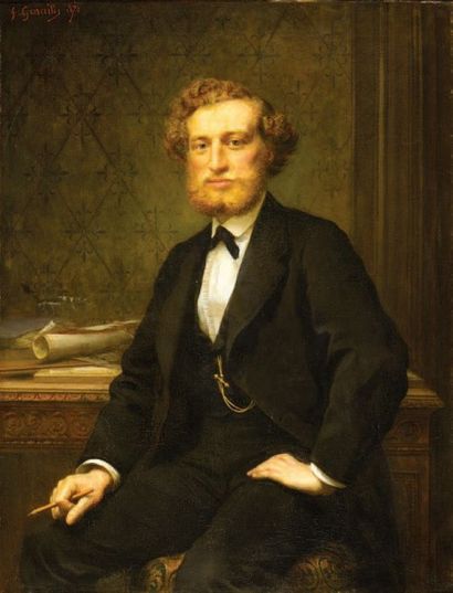 Félix François GENAILLE (1826-1880) Portrait d'homme au crayon
Huile sur toile, signé...