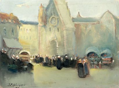 Jules SEEBERGER (1872-1932) Sortie d'église en Bretagne
Huile sur panneau
Signée...