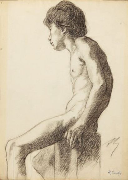 Rupert CARABIN (1862-1932) Jeune homme de profil
Fusain sur papier
Cachet de l'atelier...