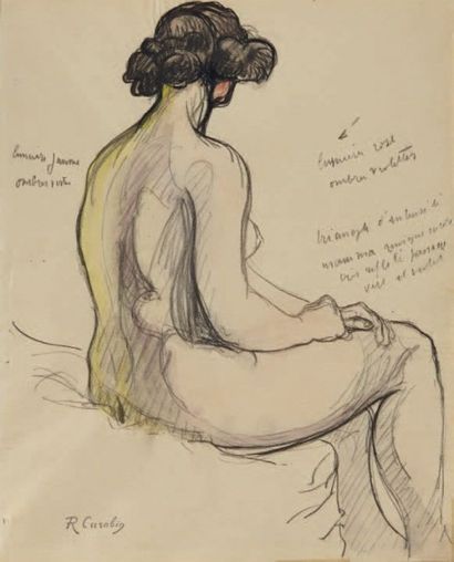 Rupert CARABIN (1862-1932) Etude de nu, femme étendue contre un coussin
Fusain sur...