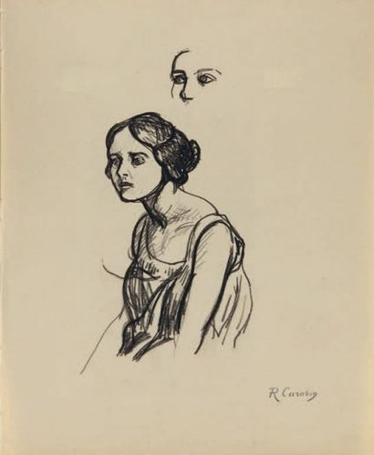 Rupert CARABIN (1862-1932) Visage de femme
Fusain sur papier
Cachet de l'atelier...