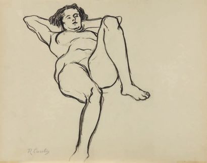 Rupert CARABIN (1862-1932) Etude de nu, femme étendue
Fusain sur papier
Cachet de...