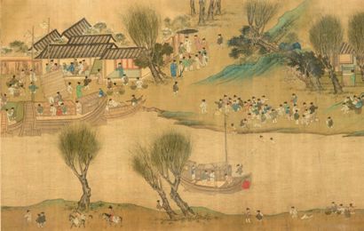 CHINE - Fin XIXe siècle 
Deux fragments de peinture poly­chrome sur soie, représentant...