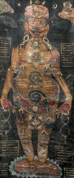 NEPAL - XIXe siècle 
Tangka du kundalini, détrempe sur toile, représentant un tantrika,...