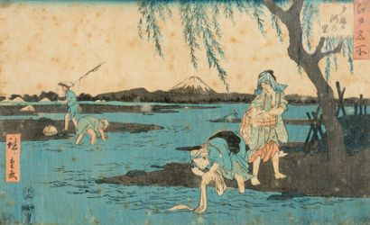 Utagawa Hiroshige (1797-1858) Deux oban yoko-e de deux différentes séries “Edo meisho”,...