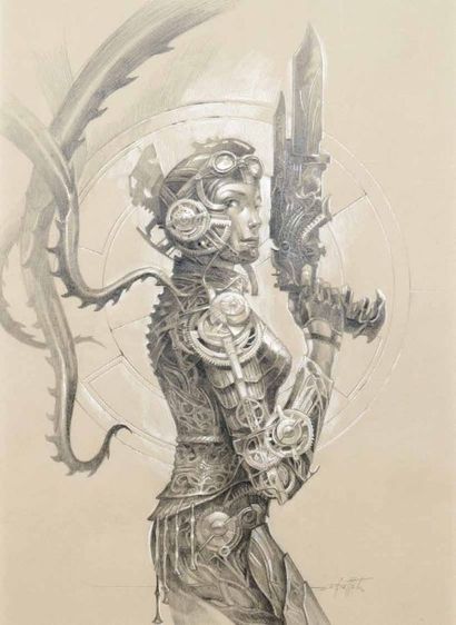 GRAFFET Didier «Lady Steampunk»
Dessin à la mine de plomb, pierre noire et rehauts...
