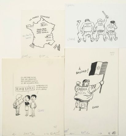 CHARD 10 Dessins.
Ensemble de dix dessins humoristiques à l'encre de Chine pour des...