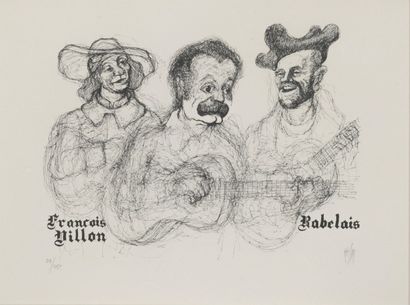 TIM «Brassens, François Villon, Rabelais».
Sérigraphie format (à vue) 43 x 32 cm,...