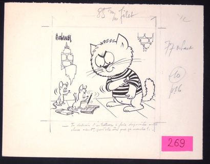 BARBEROUSSE «Le Chat et la souris».
Encre de Chine noire pour un dessin mettant en...