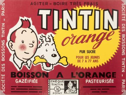 HERGÉ «Tintin Orange».
Tirage couleurs de l'étiquette de la boisson à l'orange commercialisée...