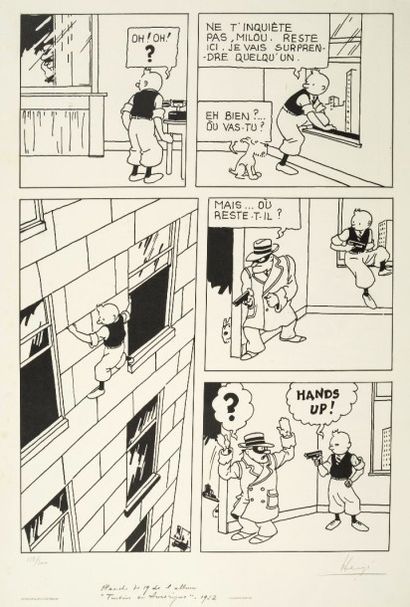 HERGÉ Sérigraphie WWF.
«Tintin en Amérique». Sérigraphie noir et blanc éditée par...