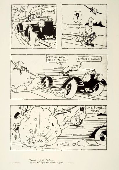 HERGÉ Sérigraphie WWF.
«Tintin au Pays des Soviets». Sérigraphie noir et blanc édité...