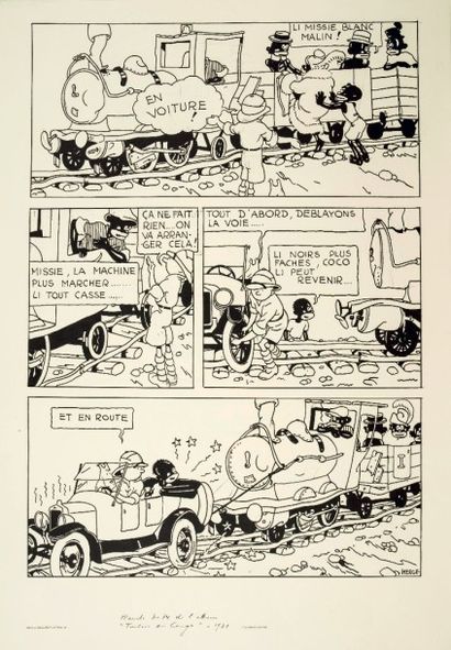 HERGÉ Sérigraphie WWF.
«Tintin au Congo». Sérigraphie noir et blanc éditée par le...